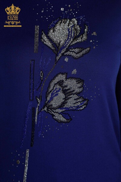 Женские трикотажные свитера сакс с цветочным узором оптом - 30656 | КАZEE - Thumbnail