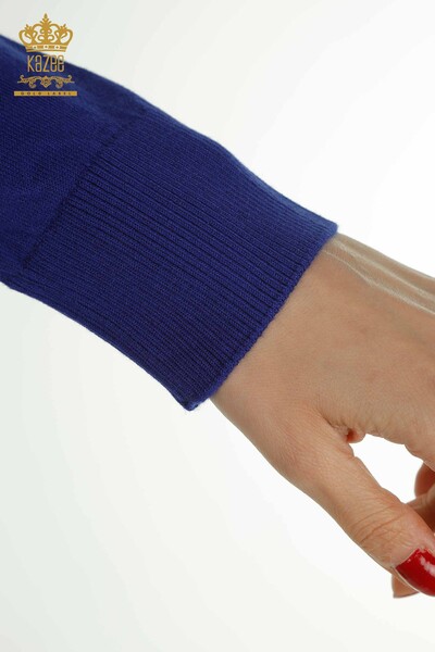 Женские трикотажные свитера сакс с цветочным узором оптом - 30656 | КАZEE - Thumbnail