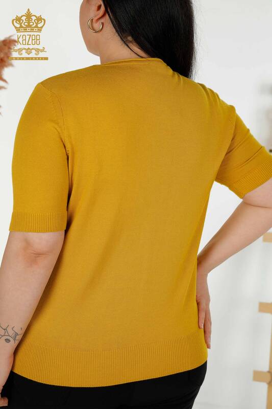 Женский вязаный свитер оптом с шафрановым цветочным узором - 30214 | КАZEE