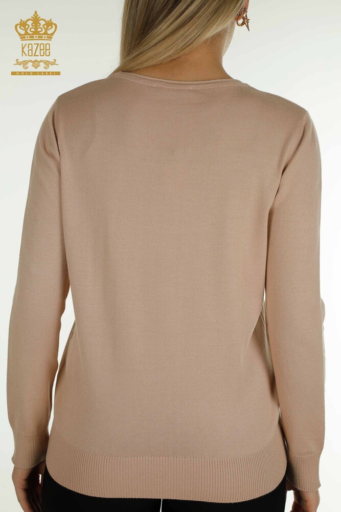 Женский трикотажный свитер оптом с цветочной вышивкой Пудра - 16849 | Кazee - 8