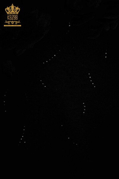 Женский вязаный свитер с цветочной вышивкой оптом, черный - 16849 | КАZEE - 4