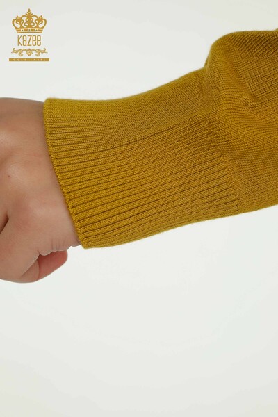 Женский вязаный свитер с цветочной вышивкой оптом Горчичный - 30614 | КАZEE - Thumbnail