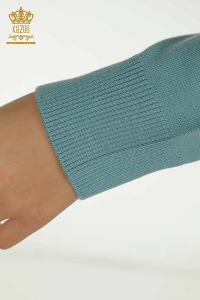 Женский трикотажный свитер с цветочной вышивкой оптом, мятный - 16849 | КАZEE - 7