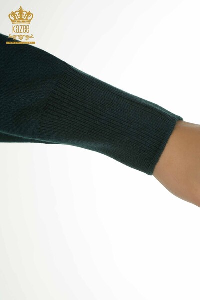 Женский вязаный свитер оптом с цветочной вышивкой Нефти - 30228 | КАZEE - Thumbnail