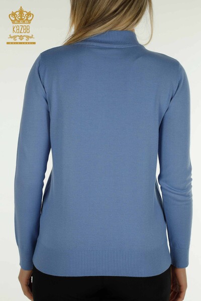 Женский вязаный свитер оптом синий с цветочной вышивкой - 30614 | КАZEE - Thumbnail