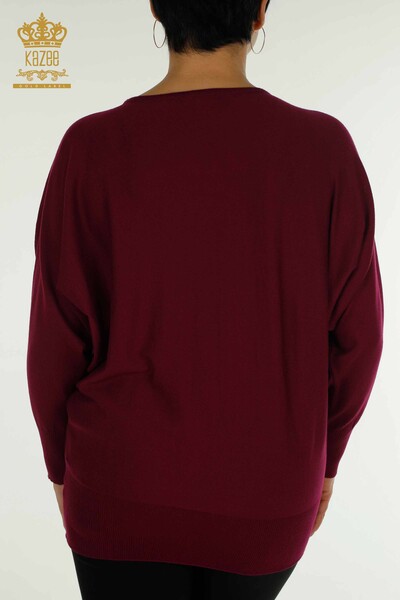 Женский вязаный свитер с деталями из тюля оптом, фиолетовый - 16942 | Кazee - Thumbnail