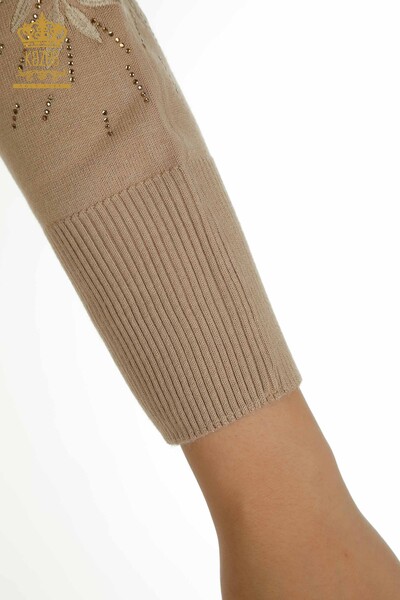 Женский вязаный свитер с деталями из тюля оптом, бежевый - 15699 | КАZEE - 6