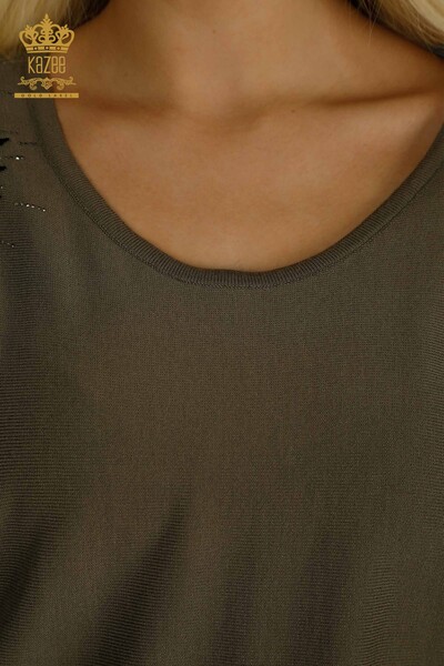 Женский вязаный свитер оптом из тюля цвета хаки - 15699 | КАZEE - Thumbnail