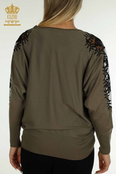 Женский вязаный свитер оптом из тюля цвета хаки - 15699 | КАZEE - Thumbnail