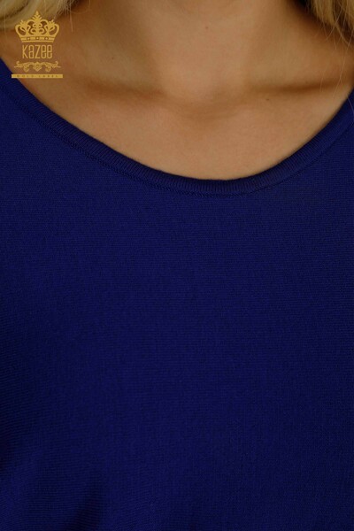 Женский вязаный свитер с деталями из тюля оптом Электрический цвет - 15699 | КАZEE - Thumbnail