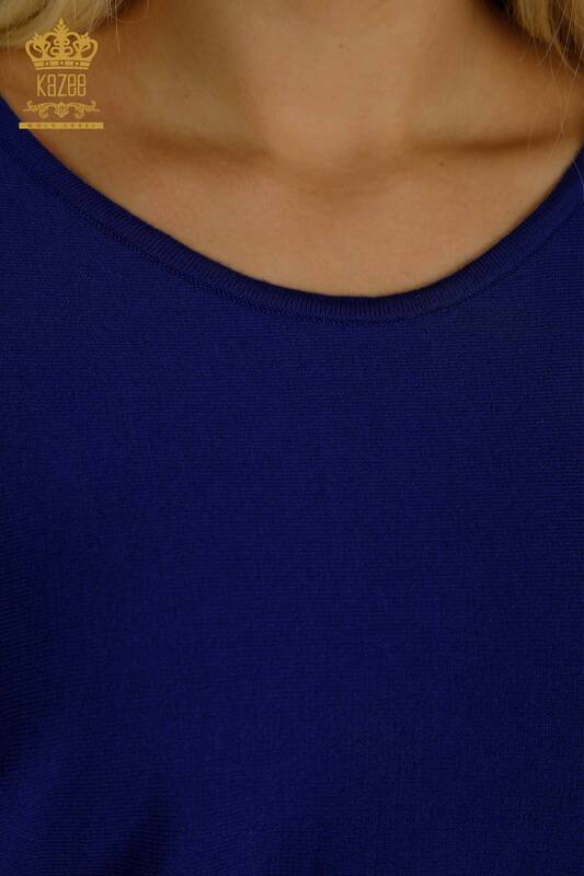 Женский вязаный свитер с деталями из тюля оптом Электрический цвет - 15699 | КАZEE