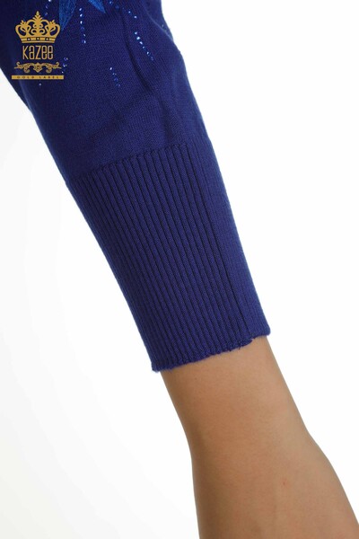 Женский вязаный свитер с деталями из тюля оптом Электрический цвет - 15699 | КАZEE - Thumbnail