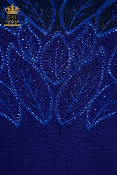 Женский вязаный свитер с деталями из тюля оптом Электрический цвет - 16942 | КАZEE - Thumbnail