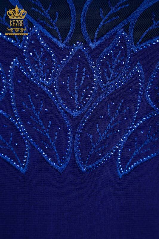 Женский вязаный свитер с деталями из тюля оптом Электрический цвет - 16942 | КАZEE