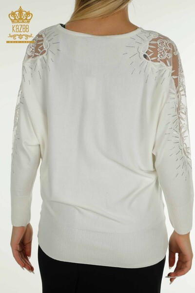 Женский вязаный свитер оптом из тюля цвета экрю - 15699 | КАZEE - Thumbnail