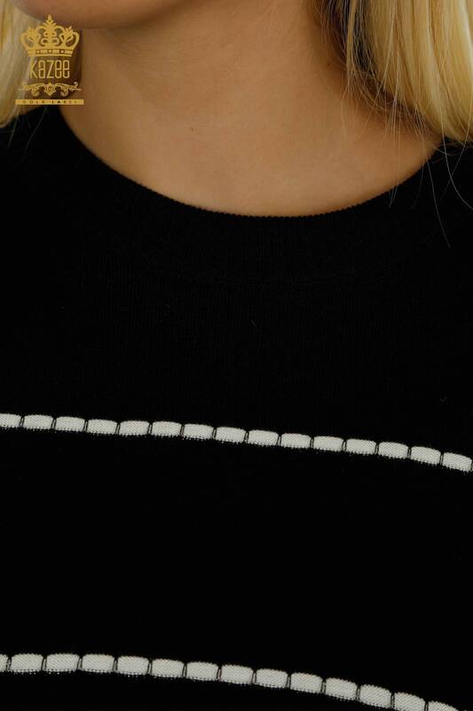 Женский трикотаж в полоску, черный свитер оптом - 30795 | КАZEE