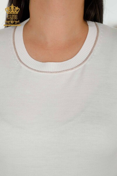 Женский трикотажный свитер оптом с круглым вырезом цвета экрю - 30407 | КAZEE - Thumbnail