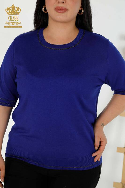 Женский вязаный свитер с круглым вырезом оптом, электрический цвет - 30407 | КАZEE