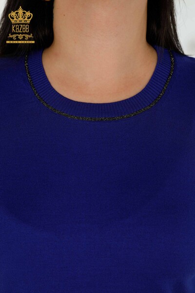 Женский вязаный свитер с круглым вырезом оптом, электрический цвет - 30407 | КАZEE - Thumbnail