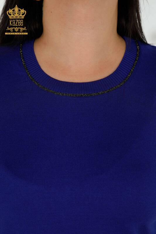 Женский вязаный свитер с круглым вырезом оптом, электрический цвет - 30407 | КАZEE