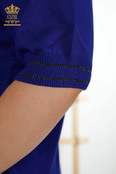 Женский вязаный свитер с круглым вырезом оптом, электрический цвет - 30407 | КАZEE - Thumbnail