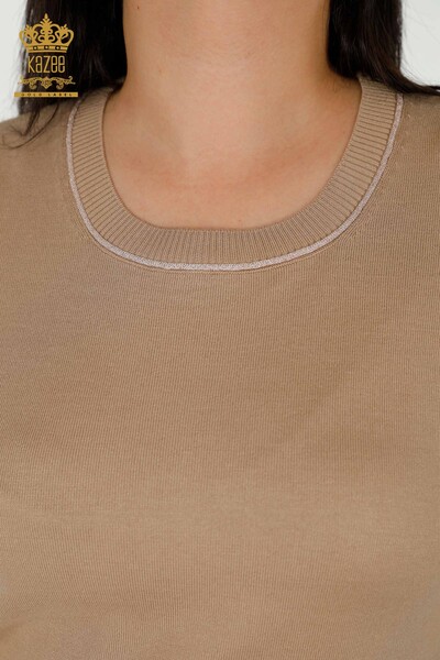 Женский свитер из трикотажа с круглым вырезом оптом, бежевый - 30407 | КАZEE - Thumbnail