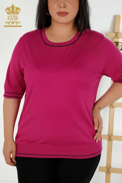 Женский вязаный свитер оптом с круглым вырезом цвета фуксии - 30407 | КАZEE - Thumbnail