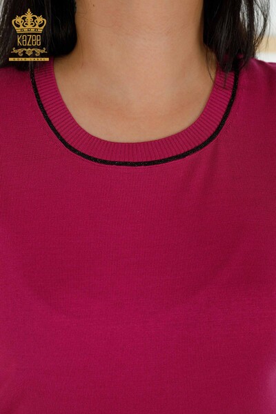 Женский вязаный свитер оптом с круглым вырезом цвета фуксии - 30407 | КАZEE - Thumbnail
