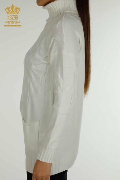 Женский вязаный свитер водолазка цвета экрю оптом - 30231 | КАZEE - Thumbnail