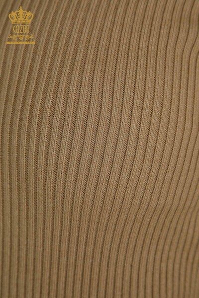 Женский вязаный свитер с воротником бежевого цвета оптом - 30392 | КAZEE - Thumbnail