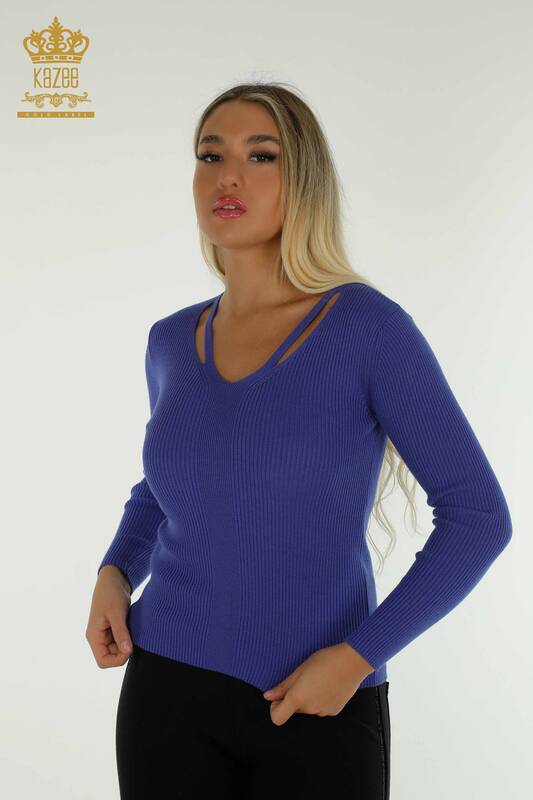 Женский трикотаж оптом с воротником-свитером, фиолетовый - 30392 | КАZEE