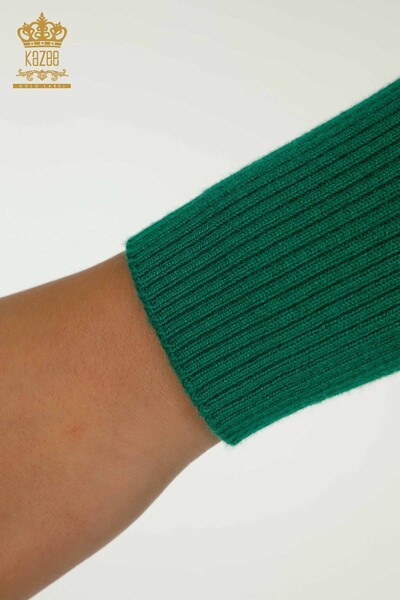 Женский вязаный свитер оптом с воротником зеленого цвета - 30392 | КАZEE - Thumbnail