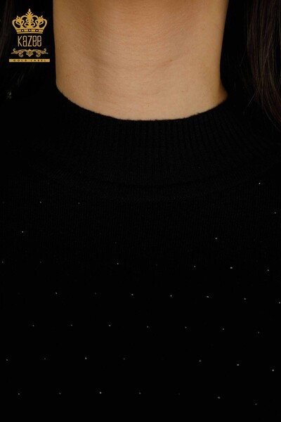 Женский вязаный свитер оптом с вышивкой черного цвета - 30892 | КАZEE - Thumbnail (2)