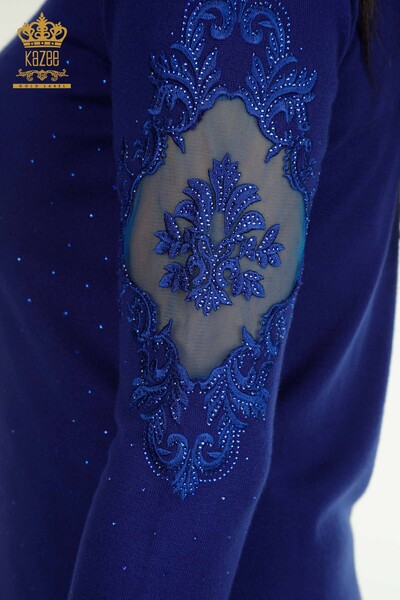 Женский вязаный свитер оптом с вышивкой Сакс - 30892 | КАZEE - Thumbnail