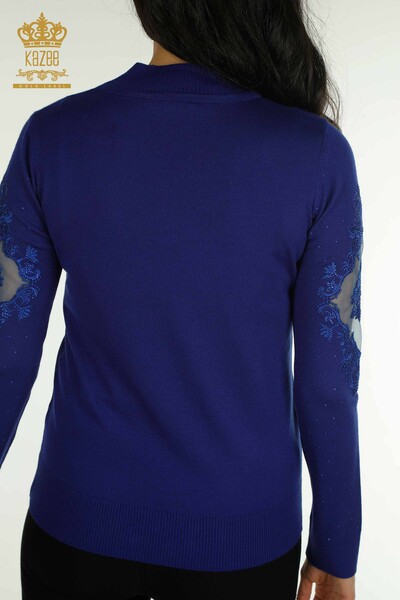 Женский вязаный свитер оптом с вышивкой Сакс - 30892 | КАZEE - Thumbnail