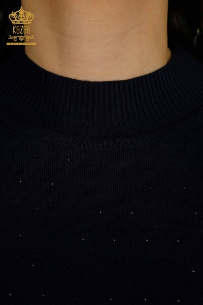 Женский вязаный свитер с вышивкой оптом, темно-синий - 30892 | КАZEE - Thumbnail (2)
