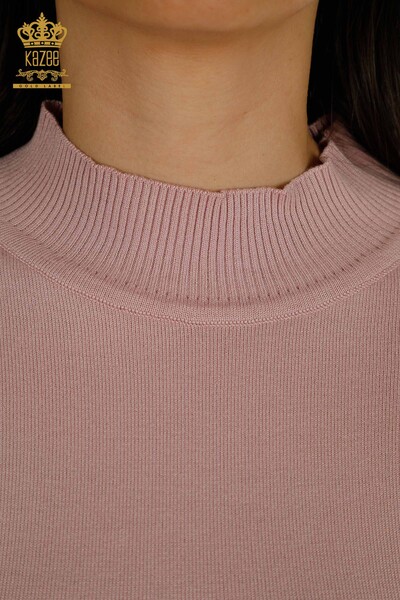 Женский трикотажный свитер оптом с высоким воротником Базовый Пудровый - 30613 | КАZEE - Thumbnail