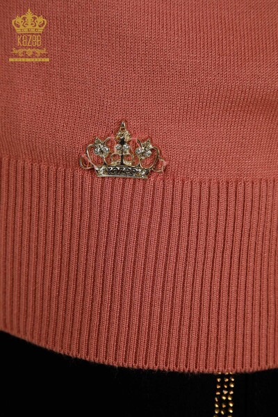 Женский вязаный свитер с высоким воротником оптом Базовый Сушеная роза - 30613 | КАZEE - Thumbnail