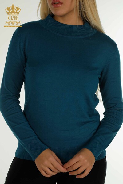 Женский вязаный свитер с высоким воротником оптом Базовый бензин - 30613 | КАZEE - Thumbnail