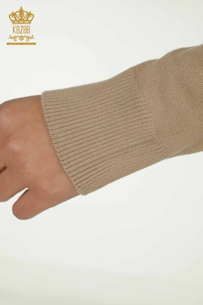 Женский вязаный свитер с высоким воротником оптом, базовый бежевый - 30613 | КАZEE - Thumbnail