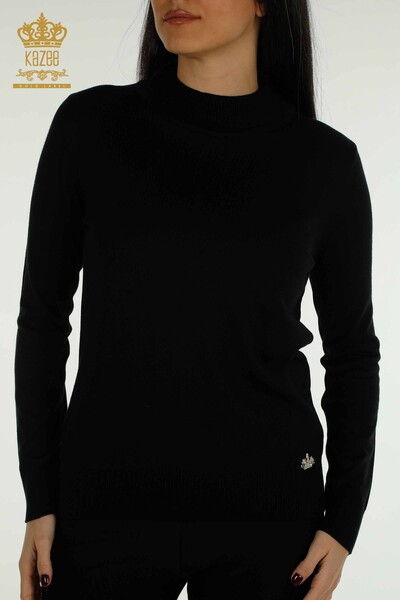 Женский вязаный свитер с высоким воротником оптом, базовый черный - 30613 | КАZEE - Thumbnail