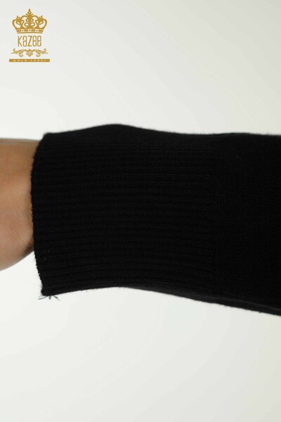 Женский вязаный свитер с высоким воротником оптом, базовый черный - 30613 | КАZEE - Thumbnail