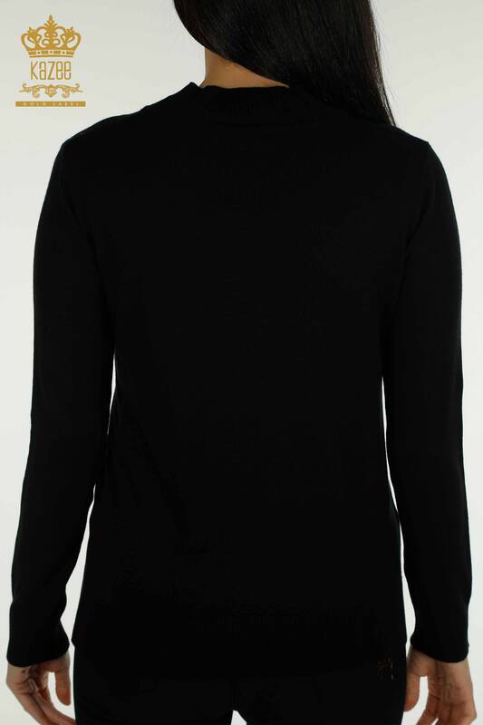 Женский вязаный свитер с высоким воротником оптом, базовый черный - 30613 | КАZEE