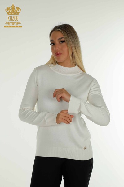 Женский вязаный свитер с высоким воротником оптом, базовый светло-бежевый - 30613 | КАZEE - Thumbnail