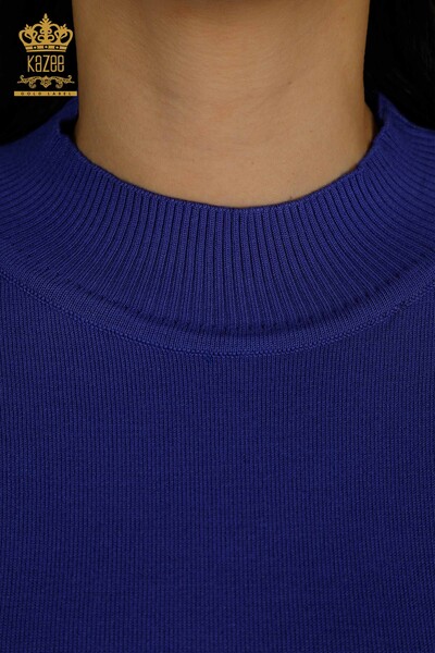 Женский вязаный свитер с высоким воротником оптом, базовый фиолетовый - 30613 | КАZEE - Thumbnail
