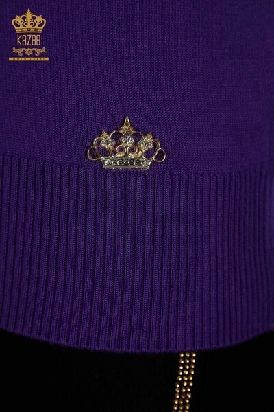 Женский вязаный свитер с высоким воротником оптом, базовый фиолетовый - 30613 | КАZEE - Thumbnail