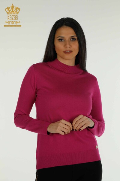 Женский вязаный свитер оптом с высоким воротником, базовый цвет фуксия - 30613 | КAZEE - Thumbnail
