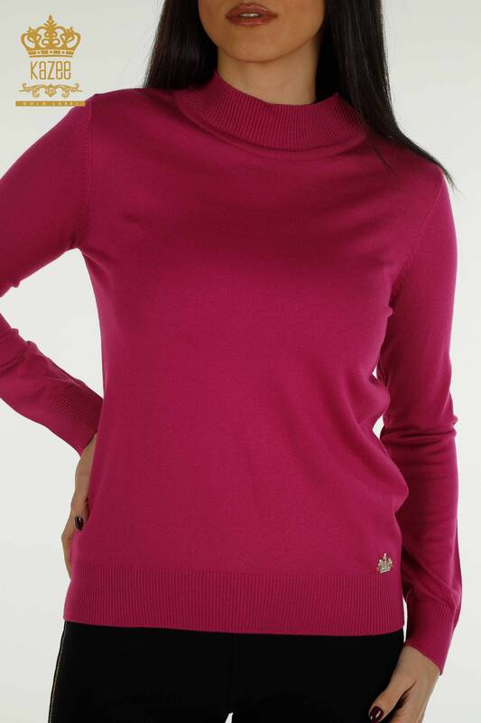 Женский вязаный свитер оптом с высоким воротником, базовый цвет фуксия - 30613 | КAZEE