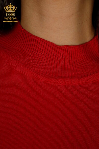 Женский вязаный свитер с высоким воротником оптом, базовый коралловый - 30613 | КАZEE - Thumbnail