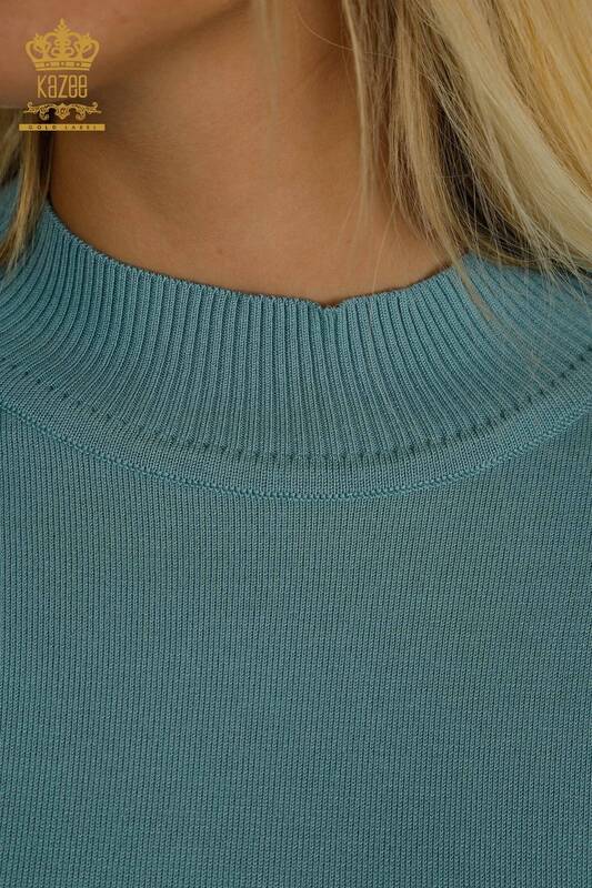 Женский вязаный свитер с высоким воротником оптом Базовый Мятный - 30613 | КАZEE